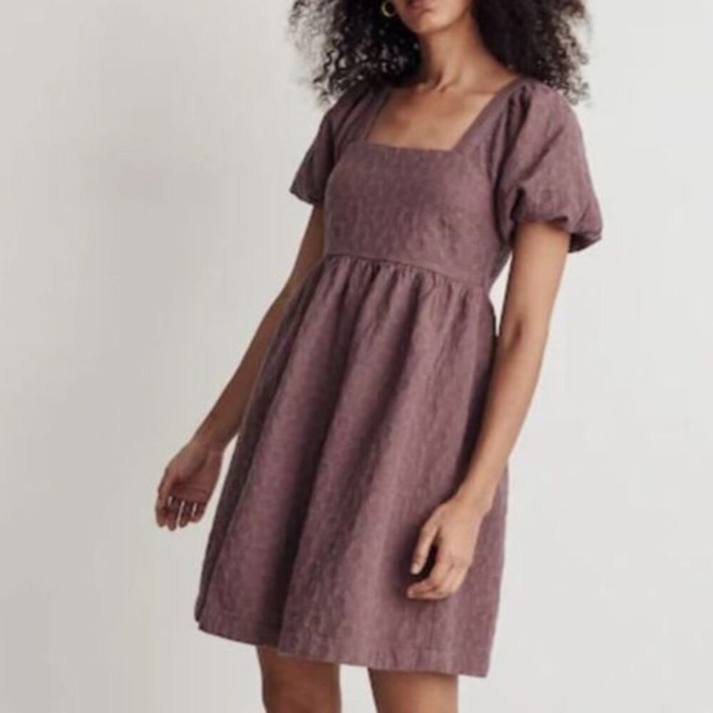 Madewell Quilted Puff-Sleeve‎ Fun Flirty Romantic Mini Boho Dress Purple XS